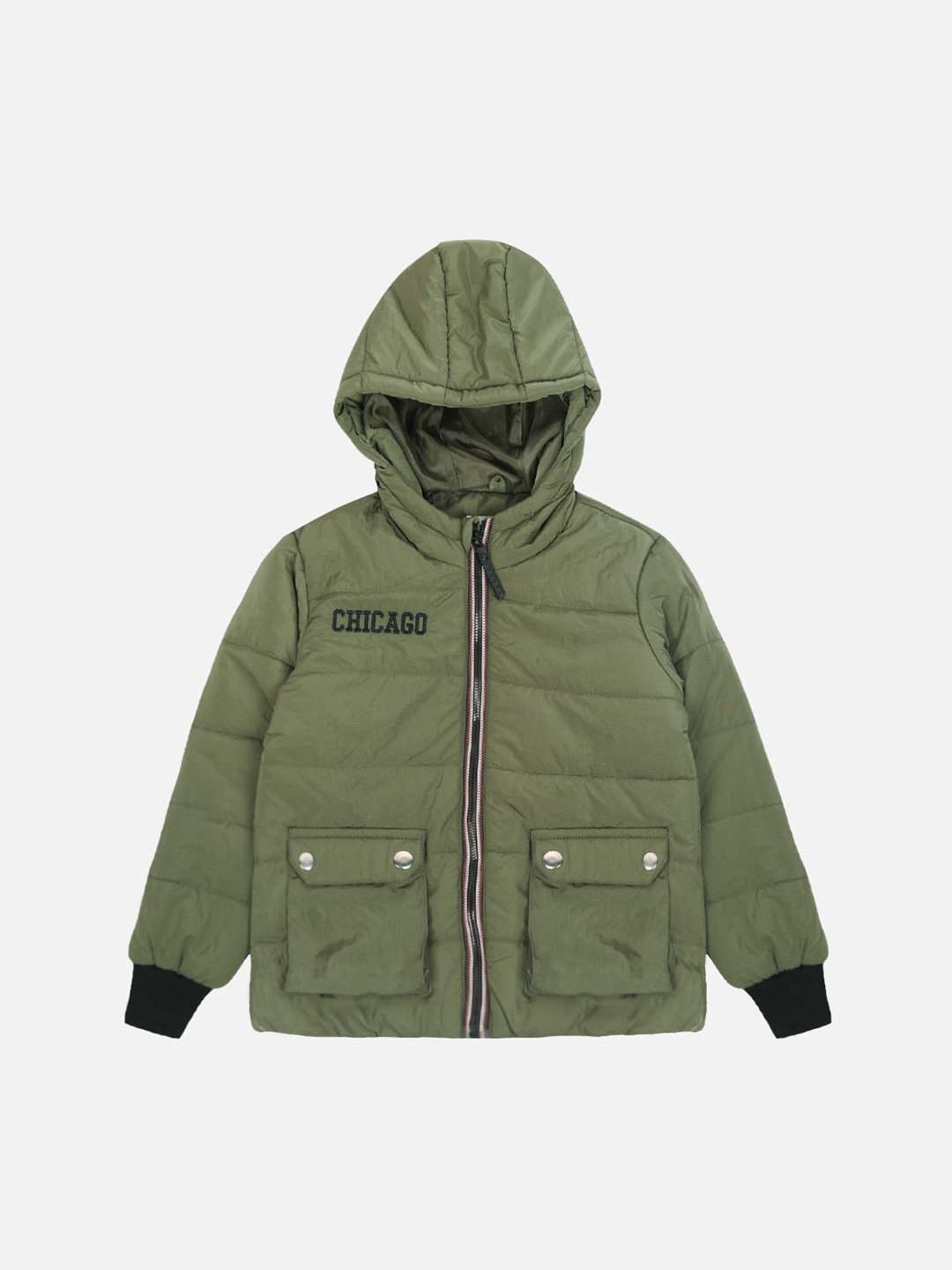 

GOJI Boys Olive Green Checked Lightweight Bomber with Embroidered Jacket
