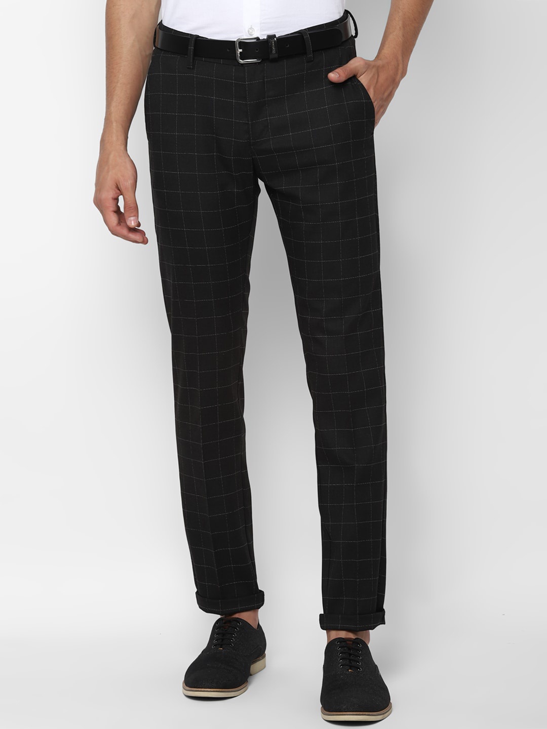 

Allen Solly Men Black Checked Slim Fit Mid Rise Regular Trousers