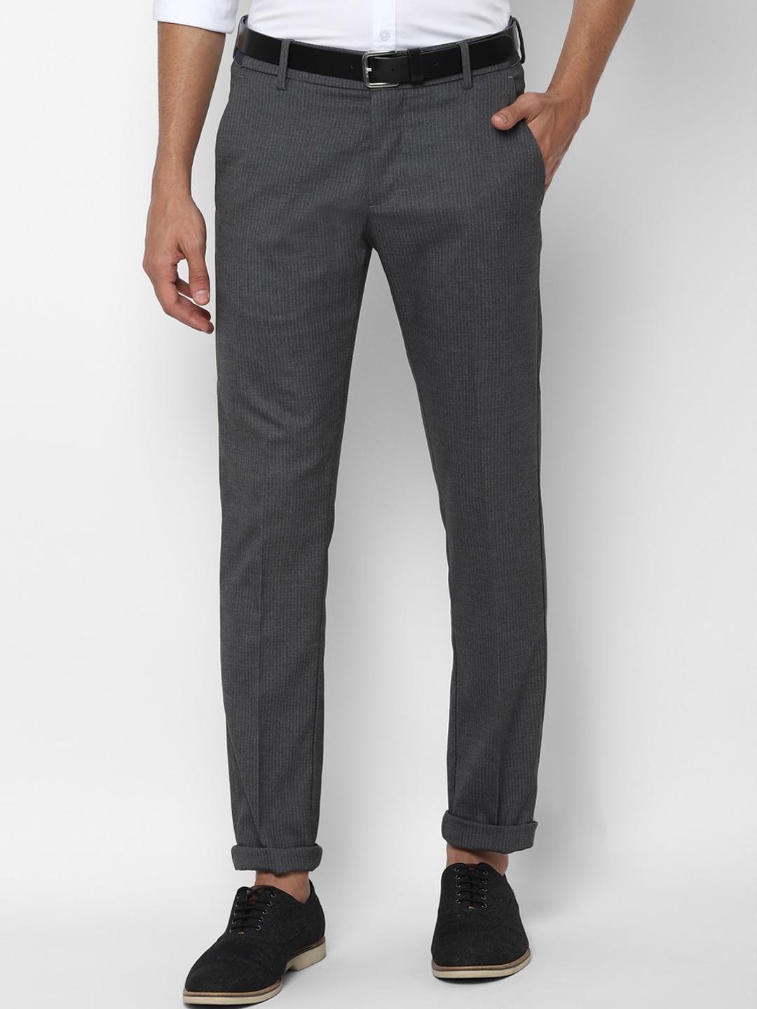 

Allen Solly Men Grey Textured Slim Fit Trousers