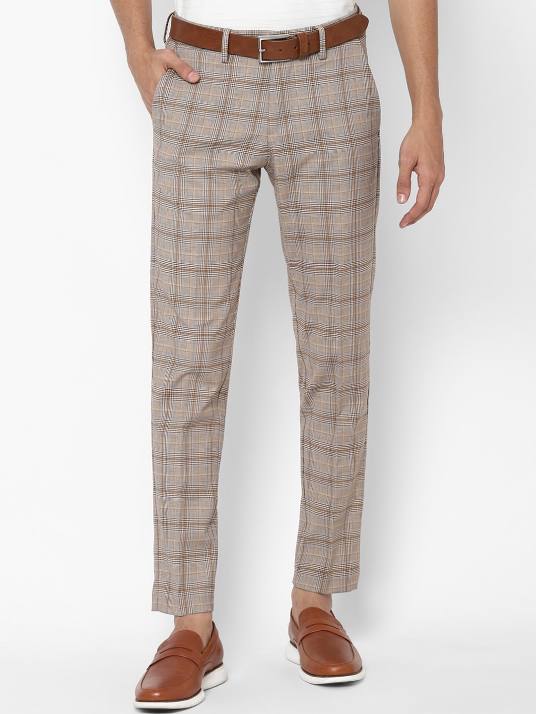 

Allen Solly Men Beige Checked Slim Fit Trousers