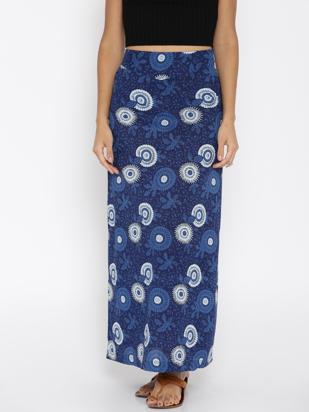 

Desi Waves Blue Printed Maxi A-Line Skirt