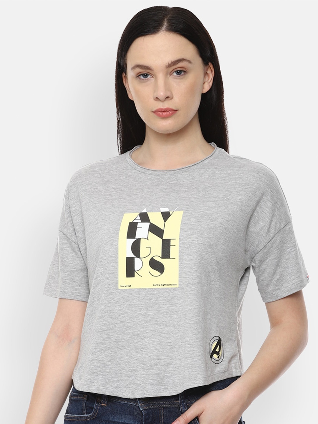 

Van Heusen Woman Women Grey Typography Printed Pure Cotton T-shirt