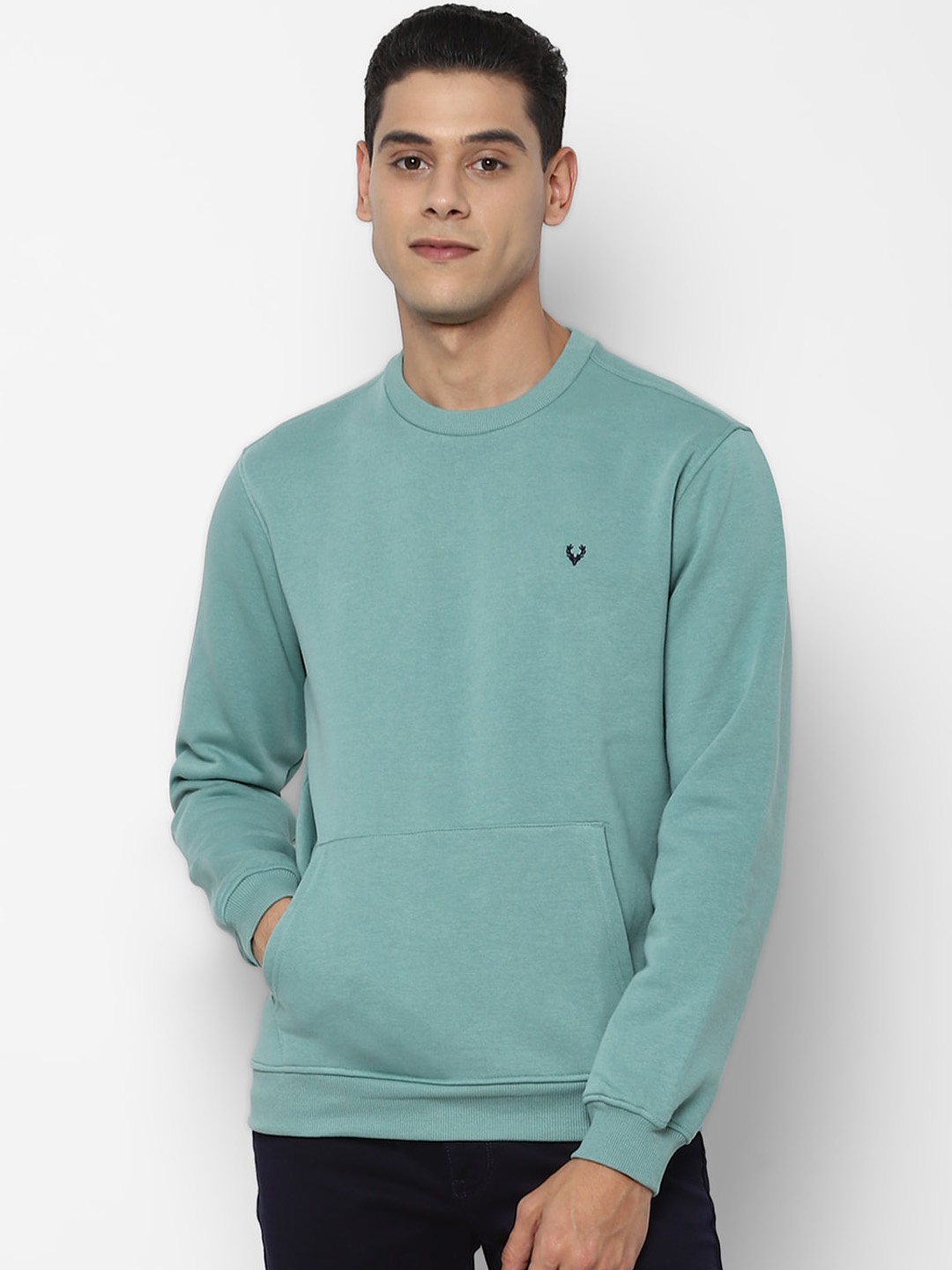 

Allen Solly Men Turquoise Blue Solid Round Neck Sweatshirt