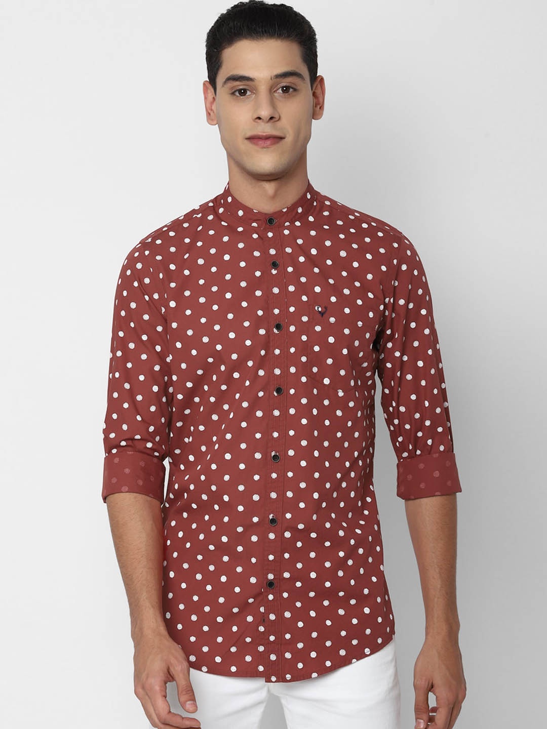 

Allen Solly Sport Men Maroon & White Opaque Polka Dots Printed Pure Cotton Casual Shirt