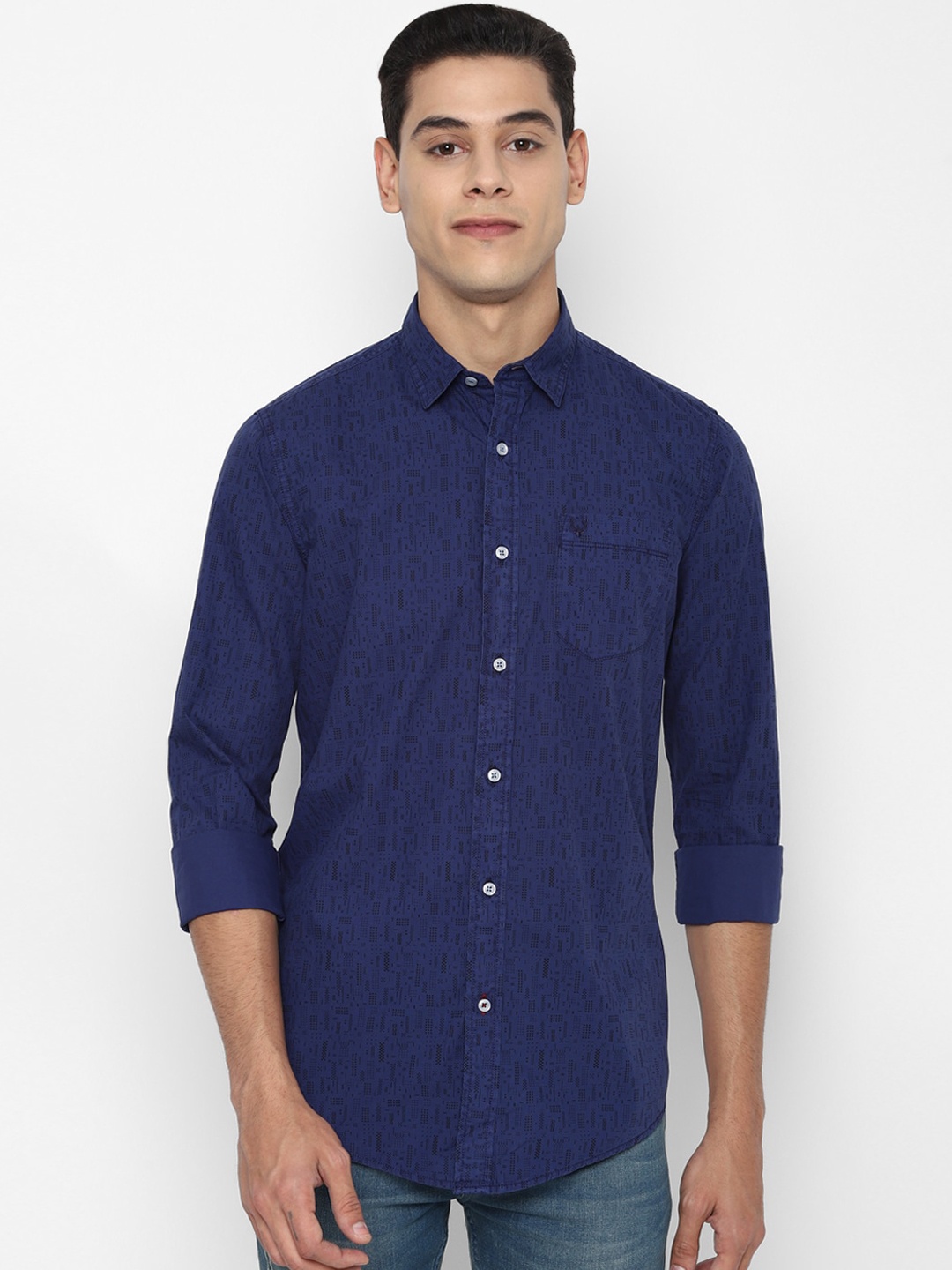 

Allen Solly Sport Men Navy Blue Opaque Printed Pure Cotton Casual Shirt