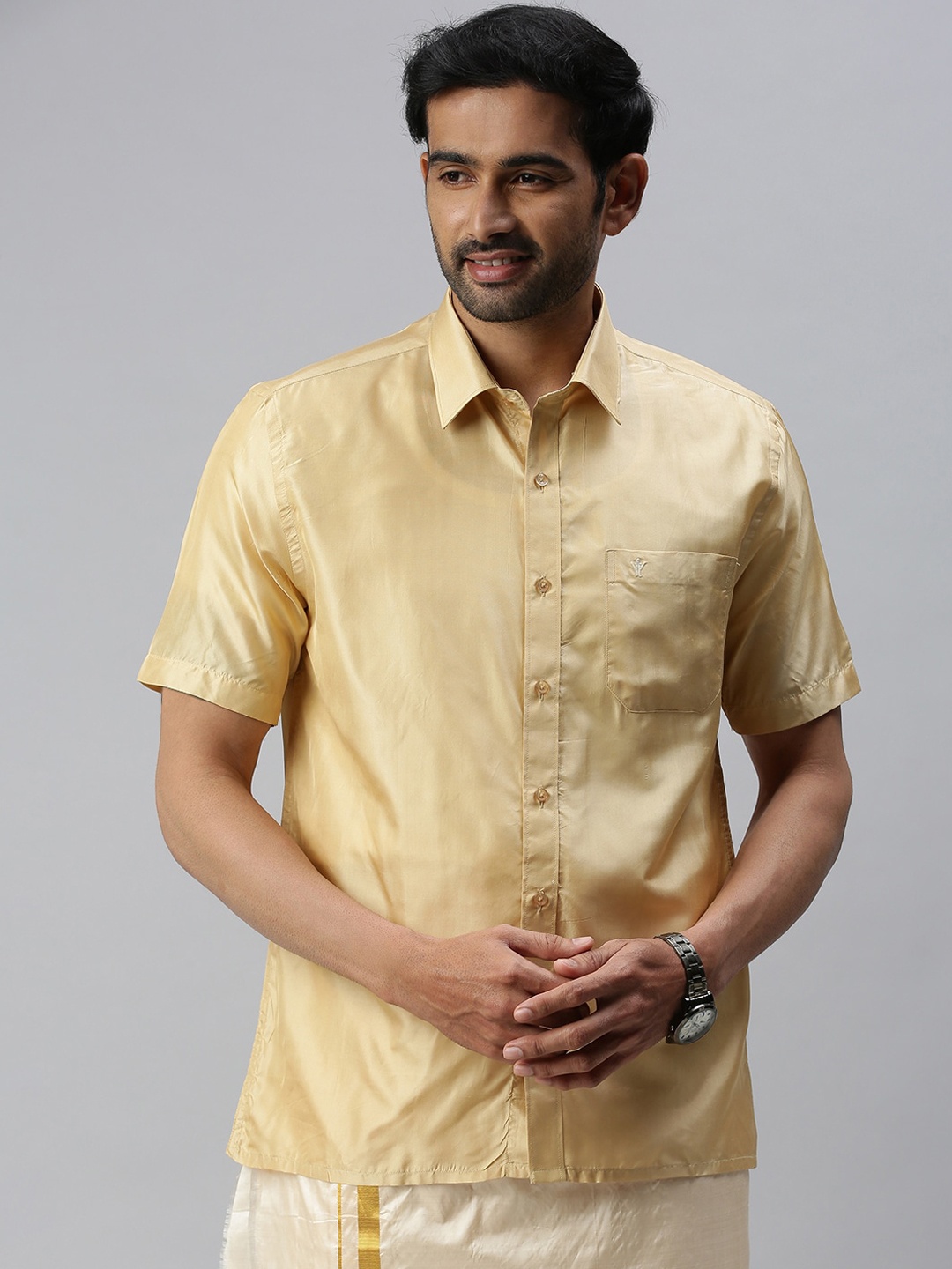 

Ramraj Men Cream-Coloured Opaque Ethnic Shirt