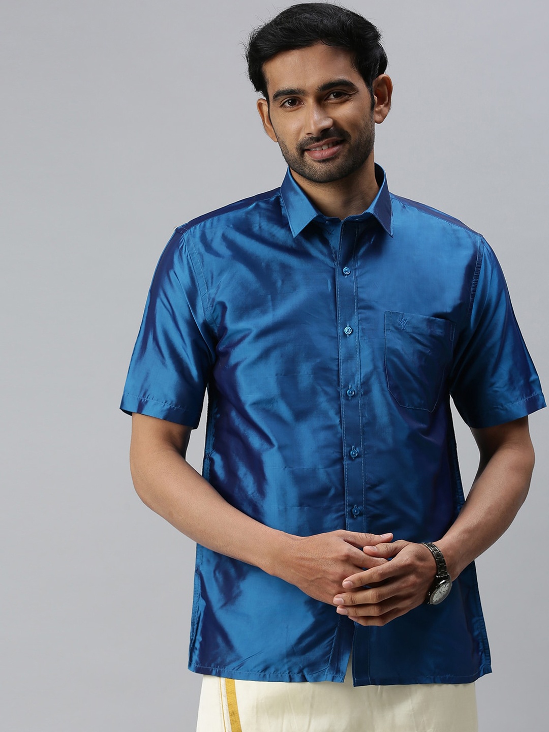 

Ramraj Men Blue Opaque Ethnic Shirt