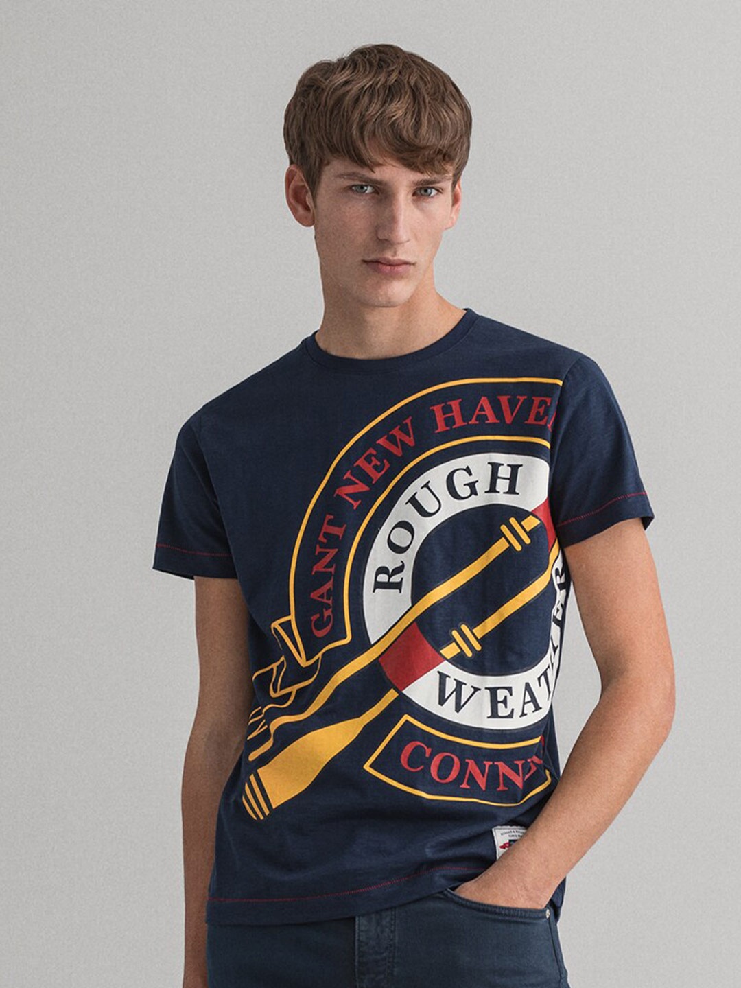 

GANT Men Navy Blue Printed Cotton T-shirt