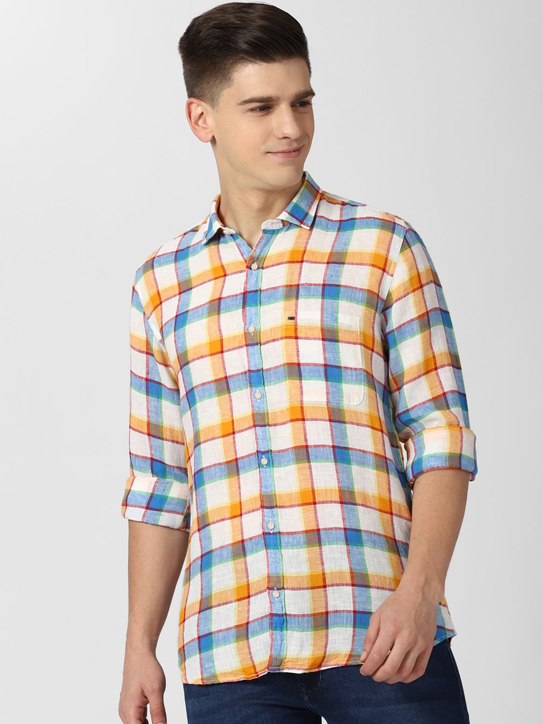 

Peter England Casuals Men Multicoloured Slim Fit Opaque Checked Casual Shirt, Multi
