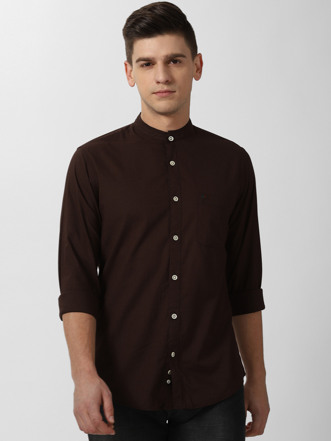 

Peter England Casuals Men Brown Slim Fit Opaque Pure Cotton Casual Shirt