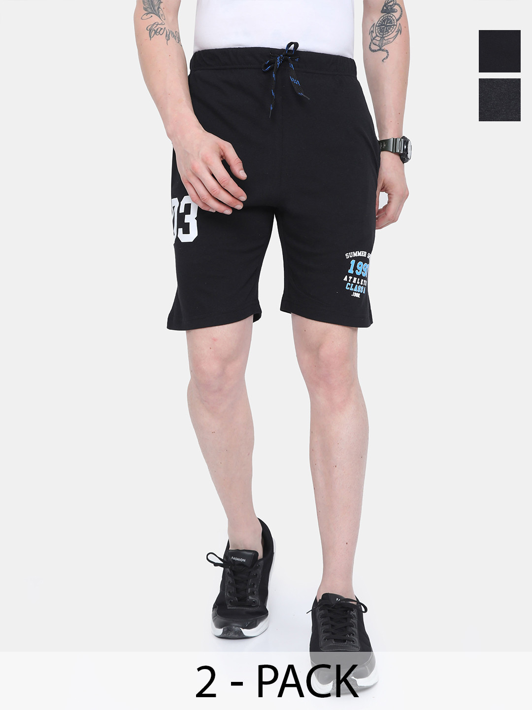 

ARDEUR Men Pack of 2 Printed Training or Gym Regular Shorts, Black