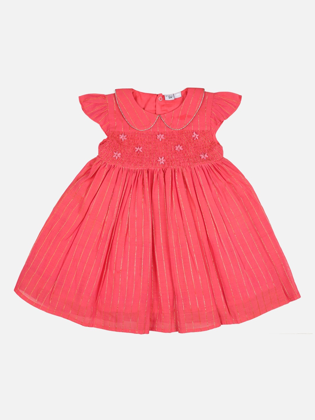 

Zyra Kids Pink Striped Peter Pan Collar Dress