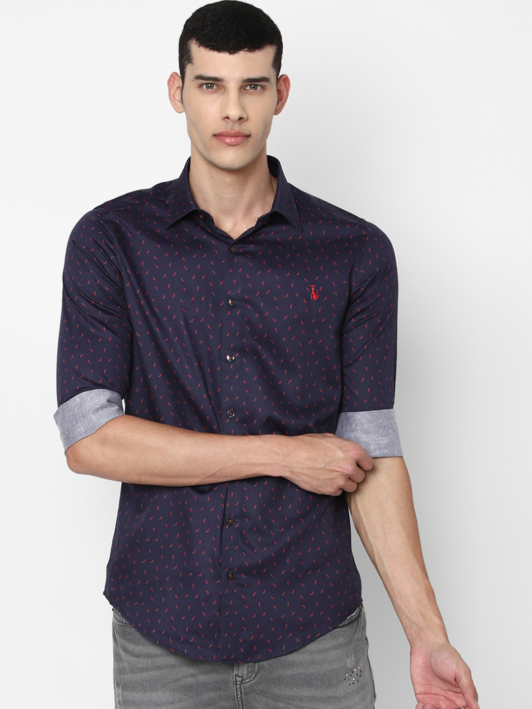 

SIMON CARTER LONDON Men Navy Blue Slim Fit Opaque Printed Casual Shirt