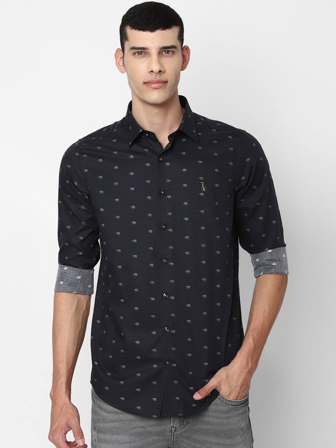 

SIMON CARTER LONDON Men Black Slim Fit Opaque Printed Pure Cotton Casual Shirt