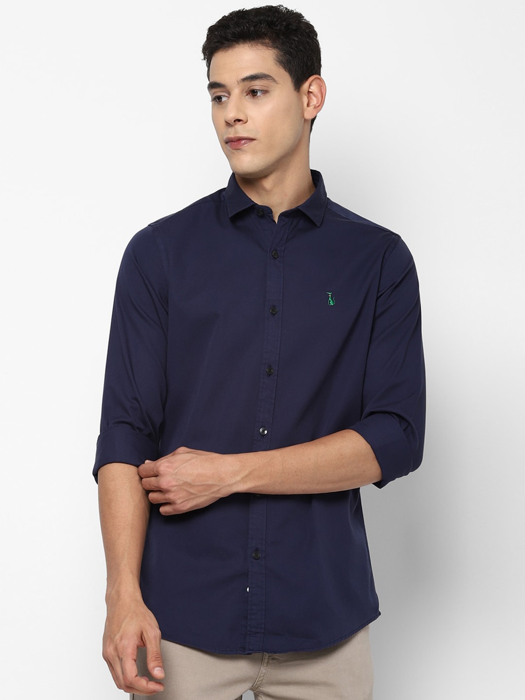 

SIMON CARTER LONDON Men Navy Blue Slim Fit Opaque Pure Cotton Casual Shirt