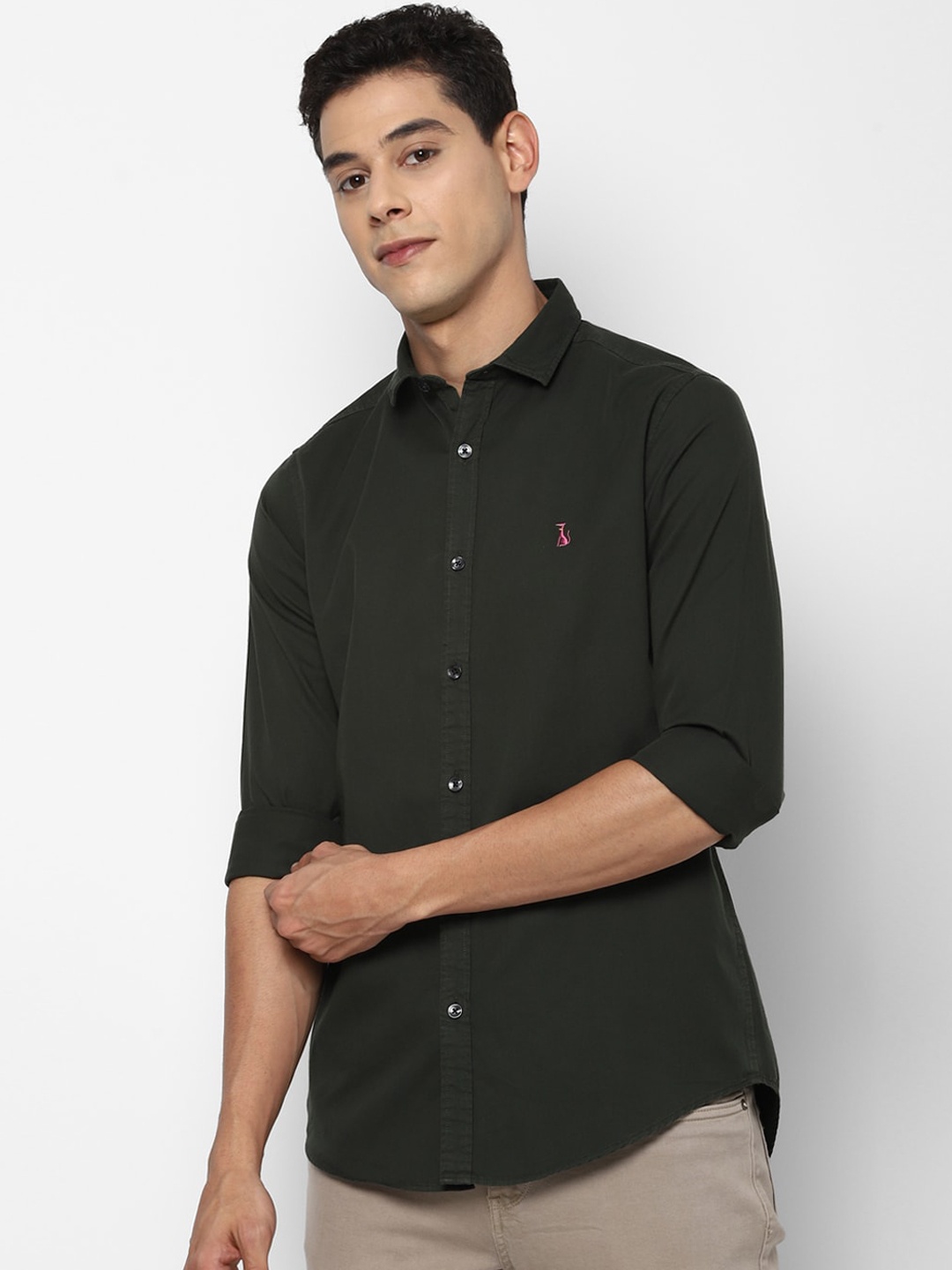 

SIMON CARTER LONDON Men Olive Green Slim Fit Pure Cotton Casual Shirt