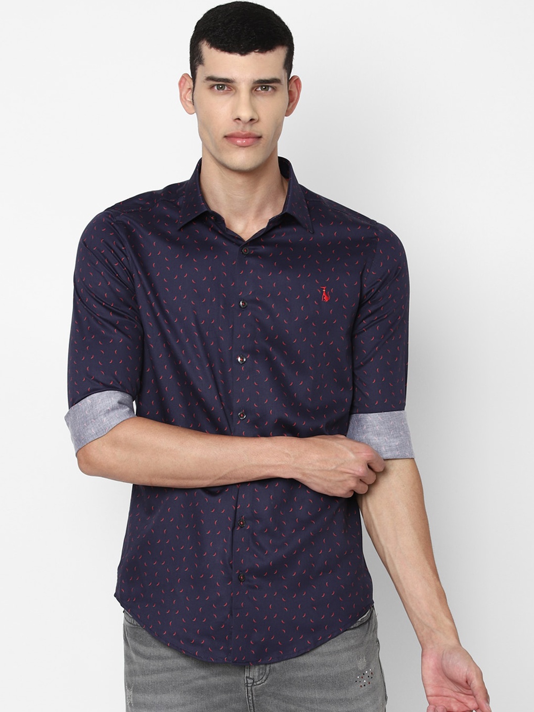 

SIMON CARTER LONDON Men Navy Blue Slim Fit Opaque Printed Casual Shirt