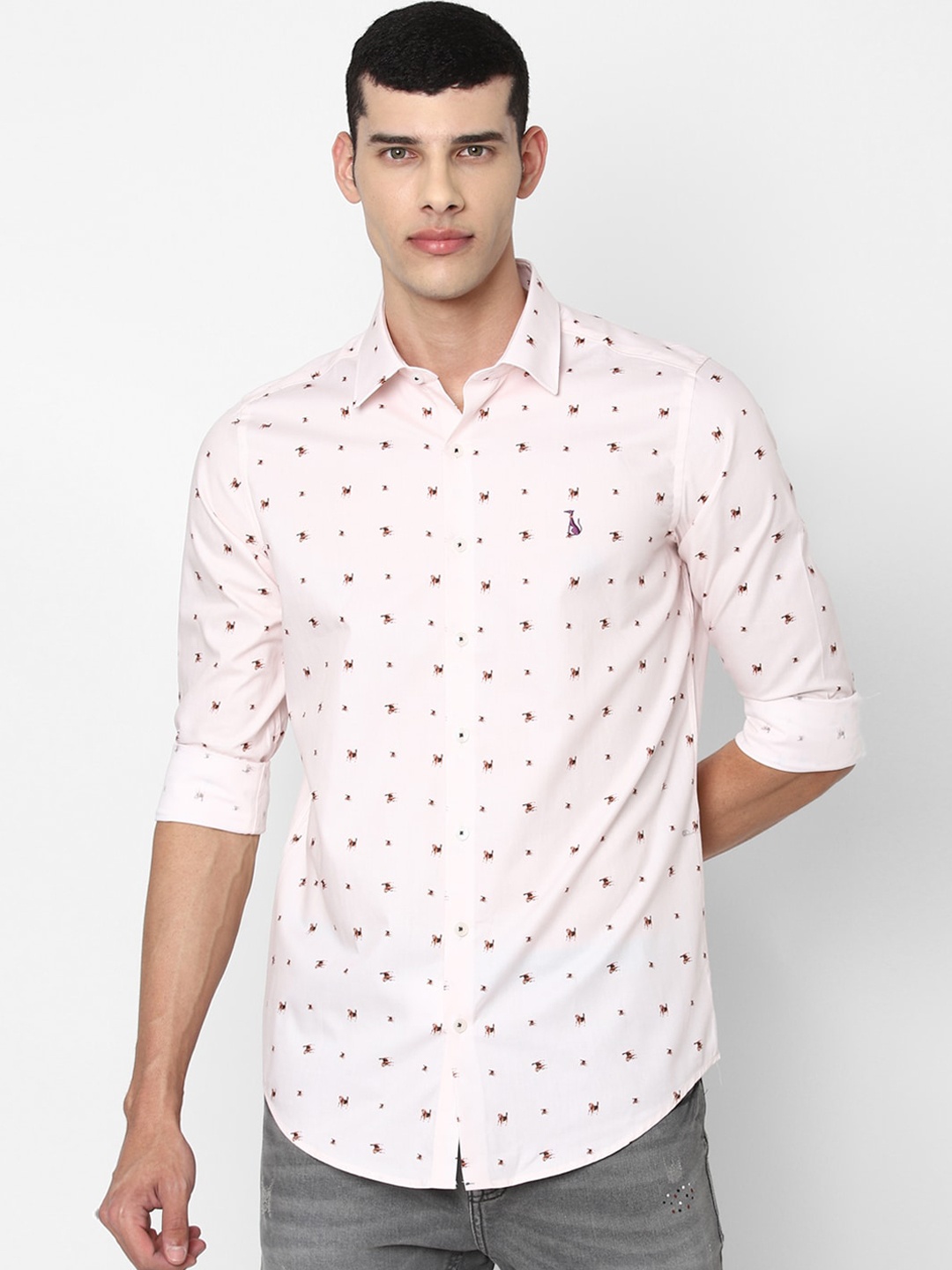 

SIMON CARTER LONDON Men Cream-Coloured Slim Fit Opaque Printed Casual Shirt