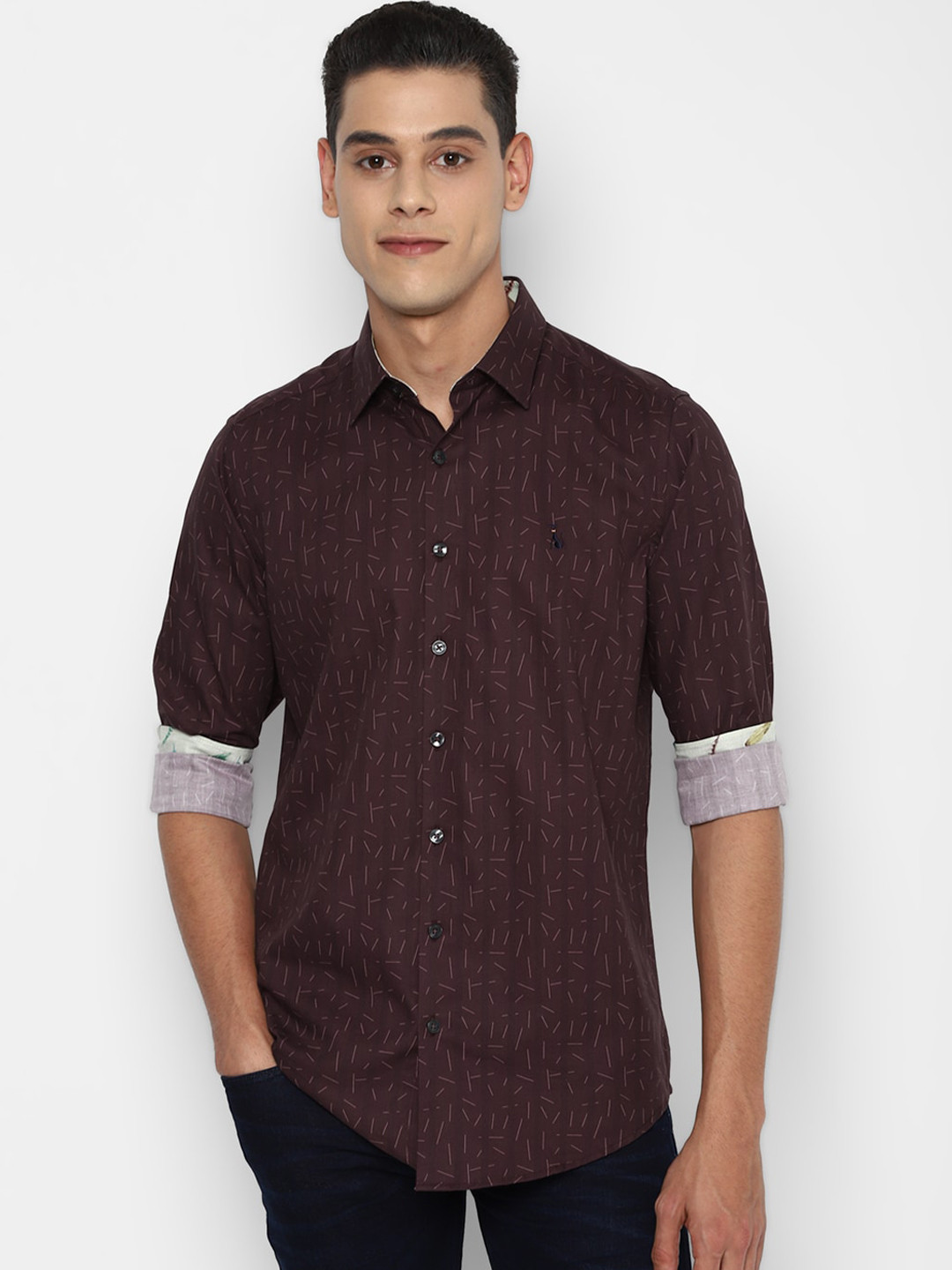 

SIMON CARTER LONDON Men Maroon Slim Fit Opaque Printed Pure Cotton Casual Shirt