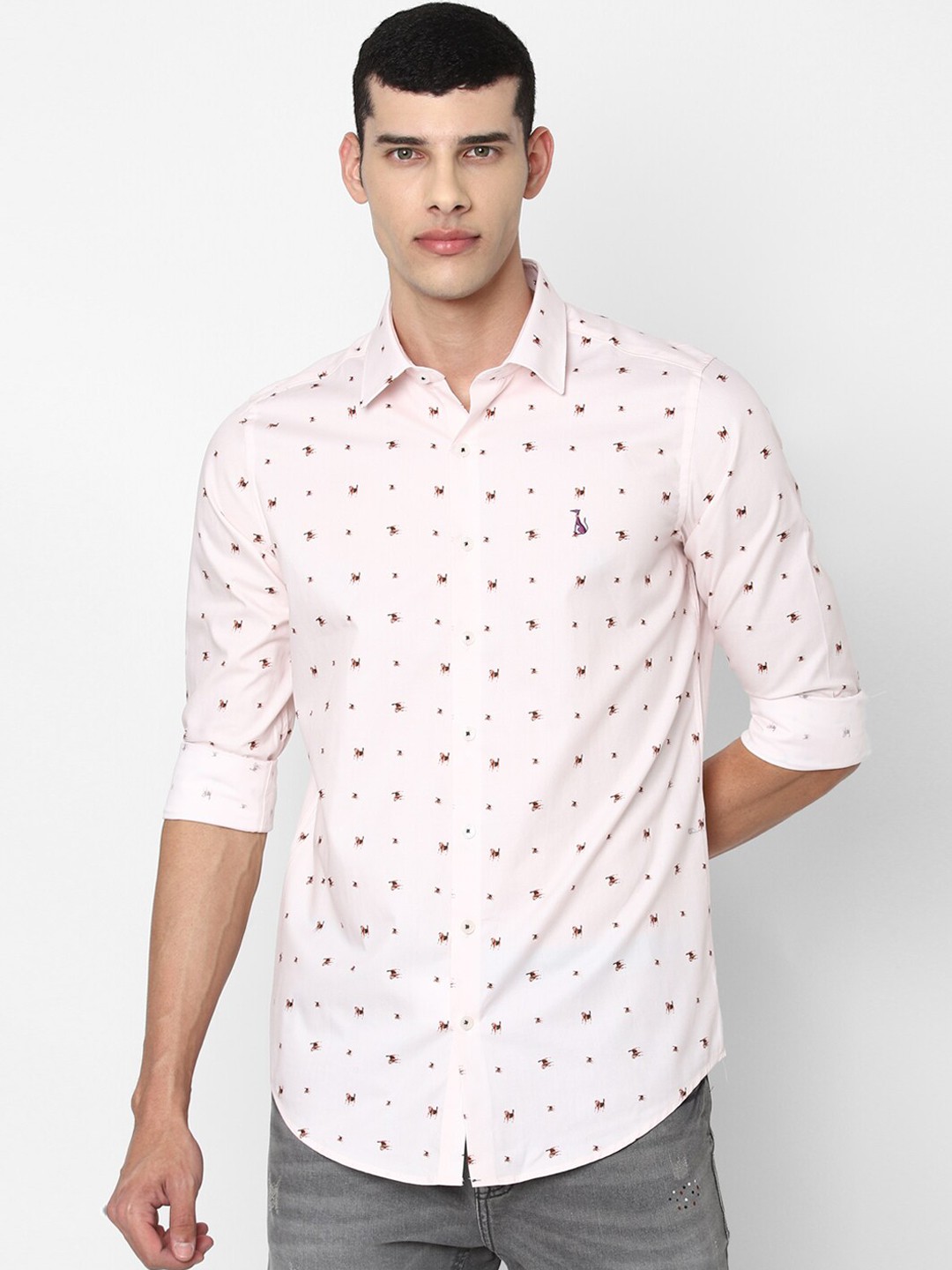 

SIMON CARTER LONDON Men Cream-Coloured Slim Fit Opaque Printed Casual Shirt