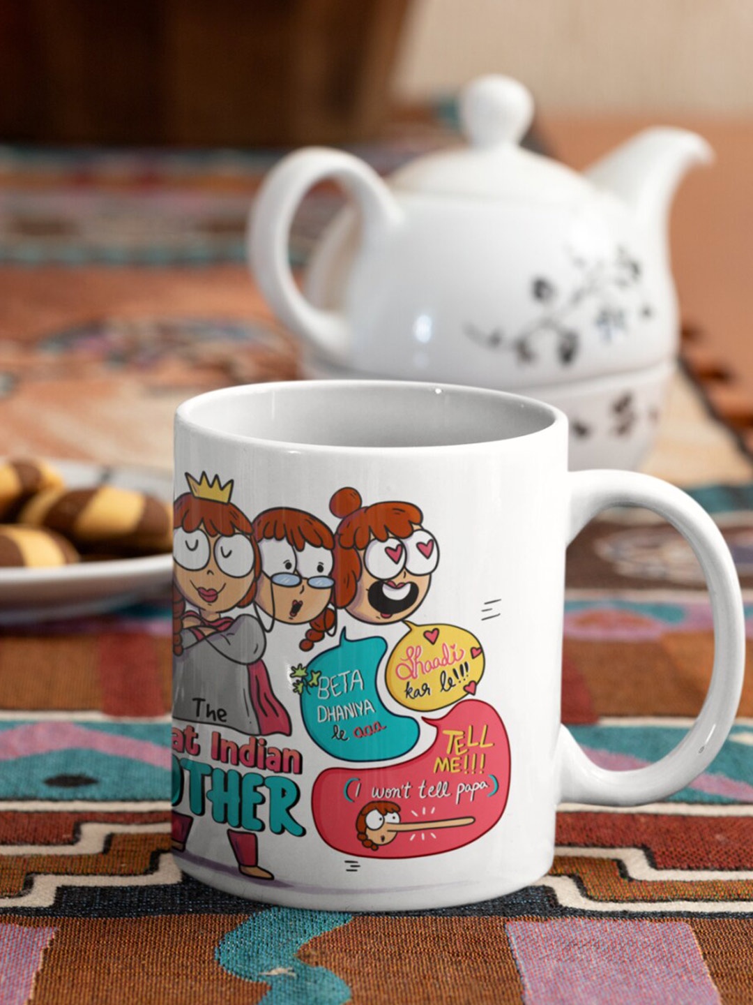 

Oye Happy White & Brown Printed Ceramic Glossy Mugs