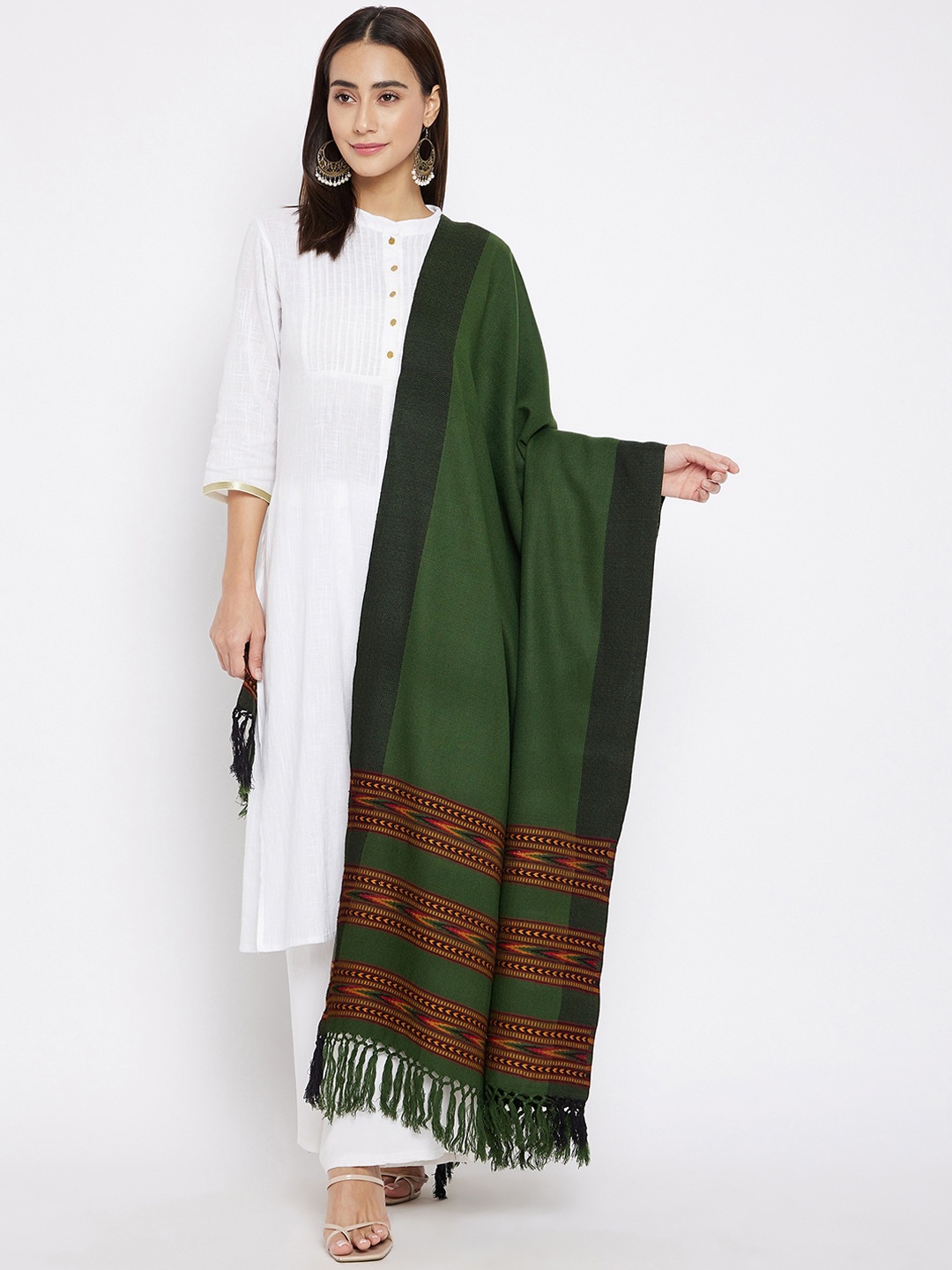 

VERO AMORE Women Olive & Orange Kullu Design Jacquard Shawl