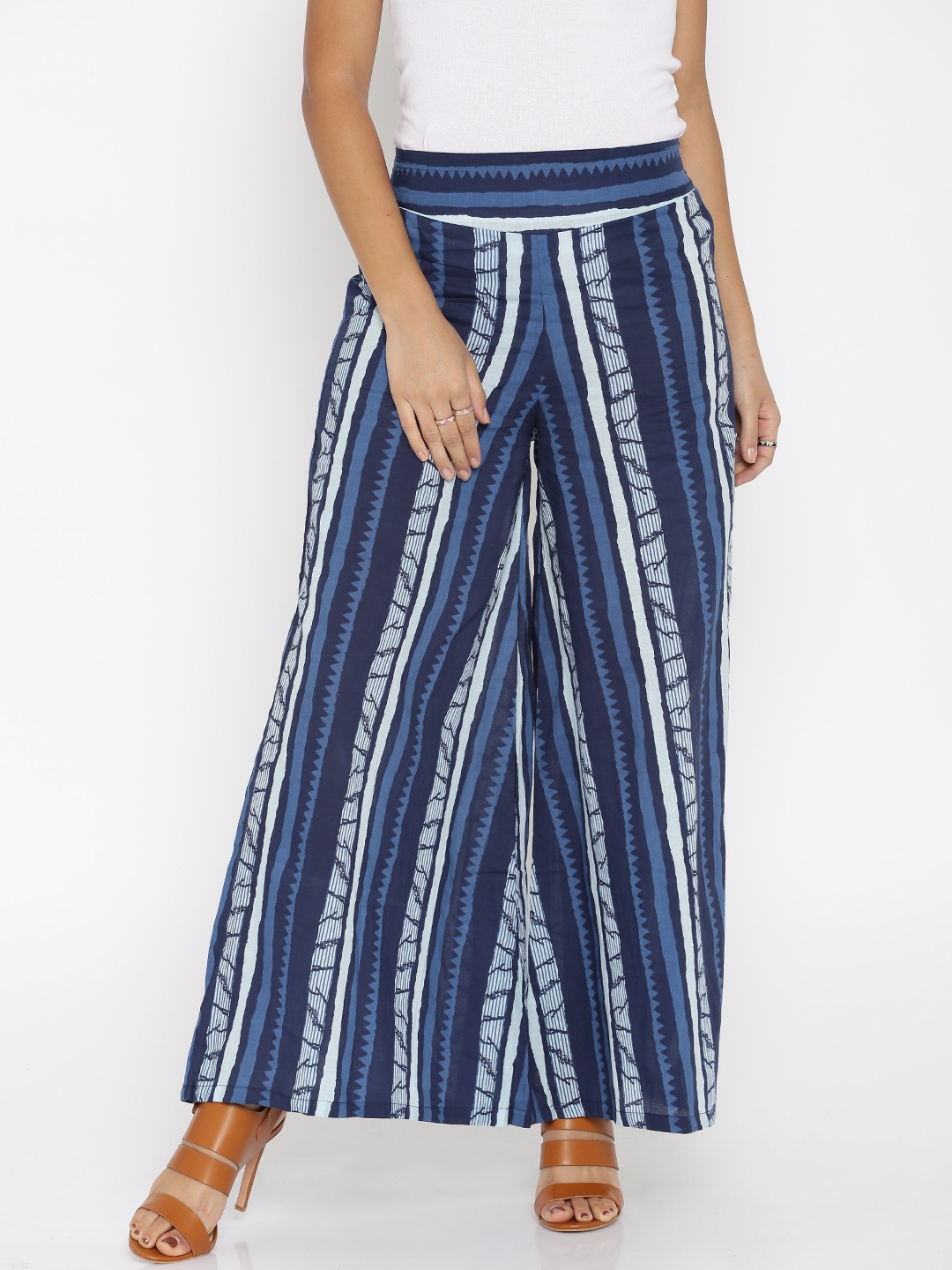 

Desi Weavess Women Blue Printed Palazzo Trousers