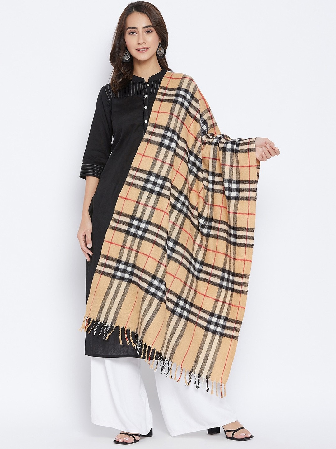 

VERO AMORE Women Beige & Black Checked Jacquard Shawl