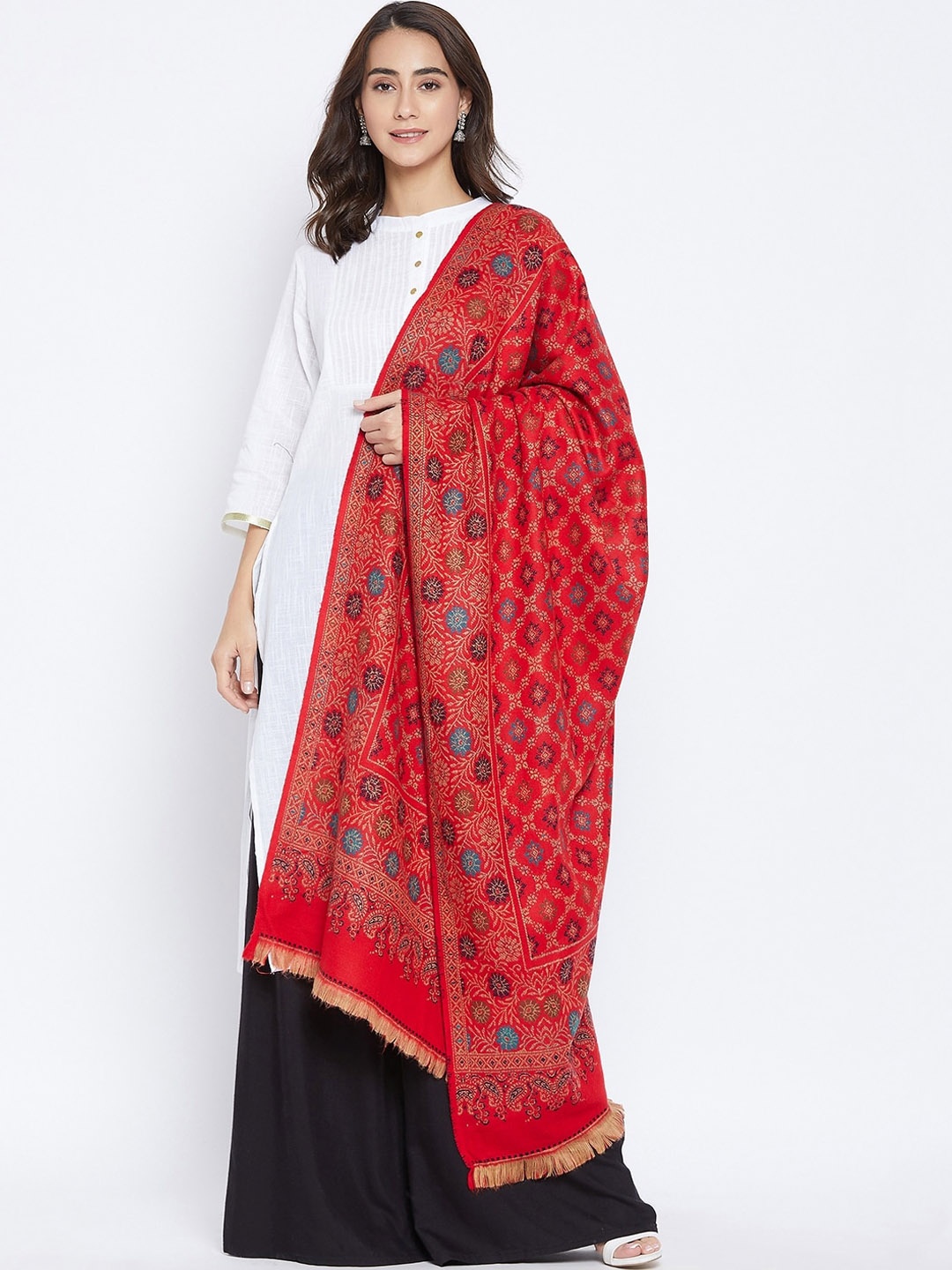 

VERO AMORE Women Red & Beige Woven-Design Jacquard Shawl