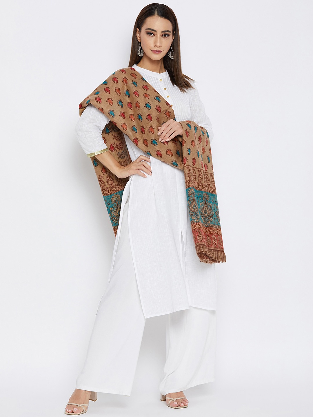 

VERO AMORE Women Beige & Red Woven-Design Jacquard Shawl