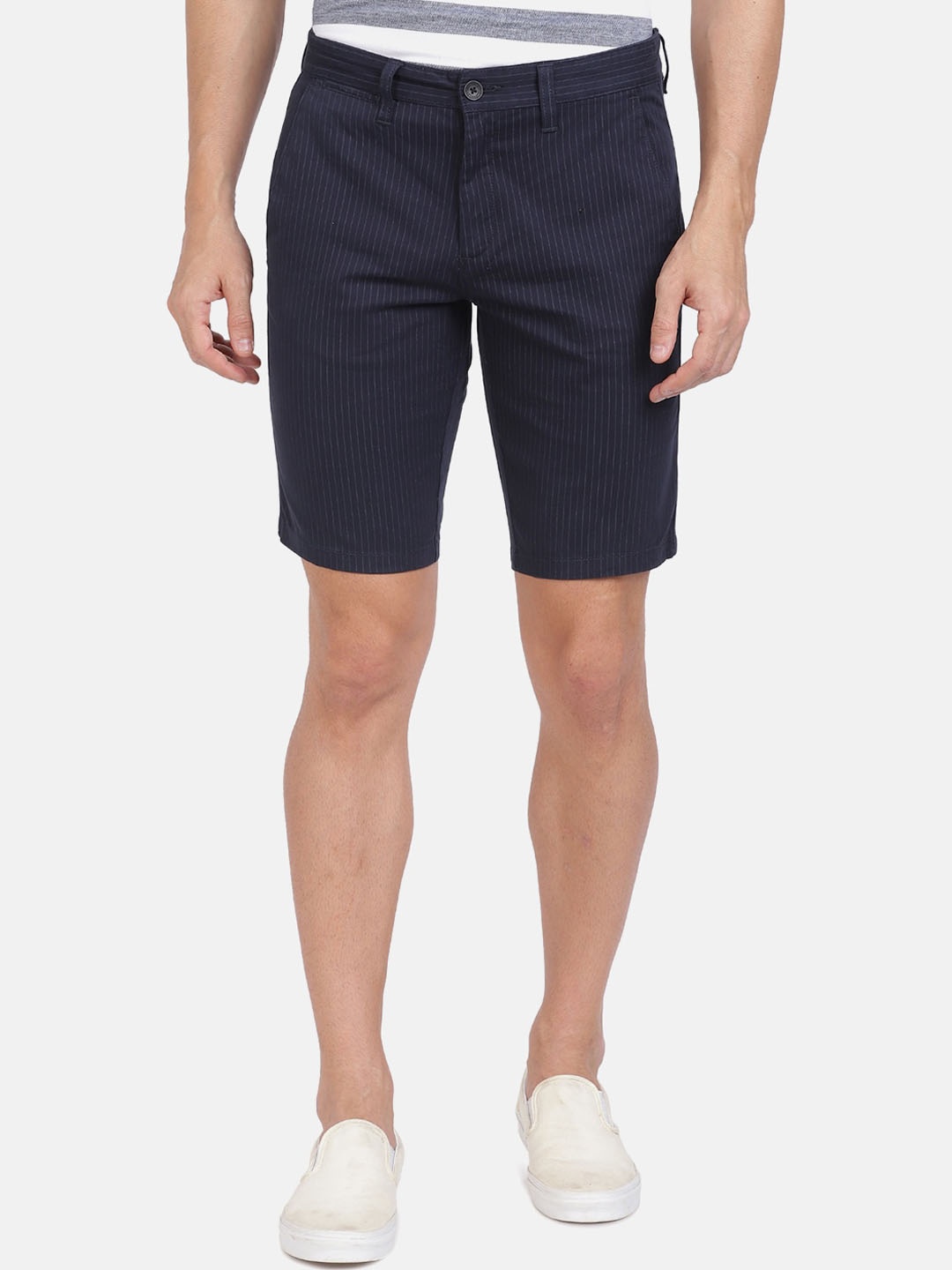 

Crocodile Men Navy Blue Striped Slim Fit Chino Shorts