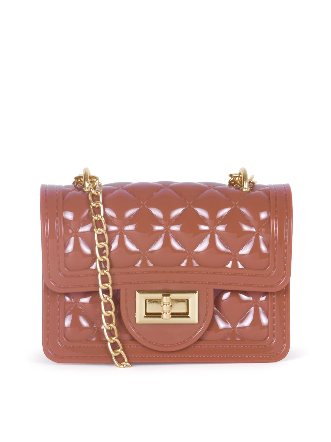 

London Rag Brown Quilted Structured Sling Bag