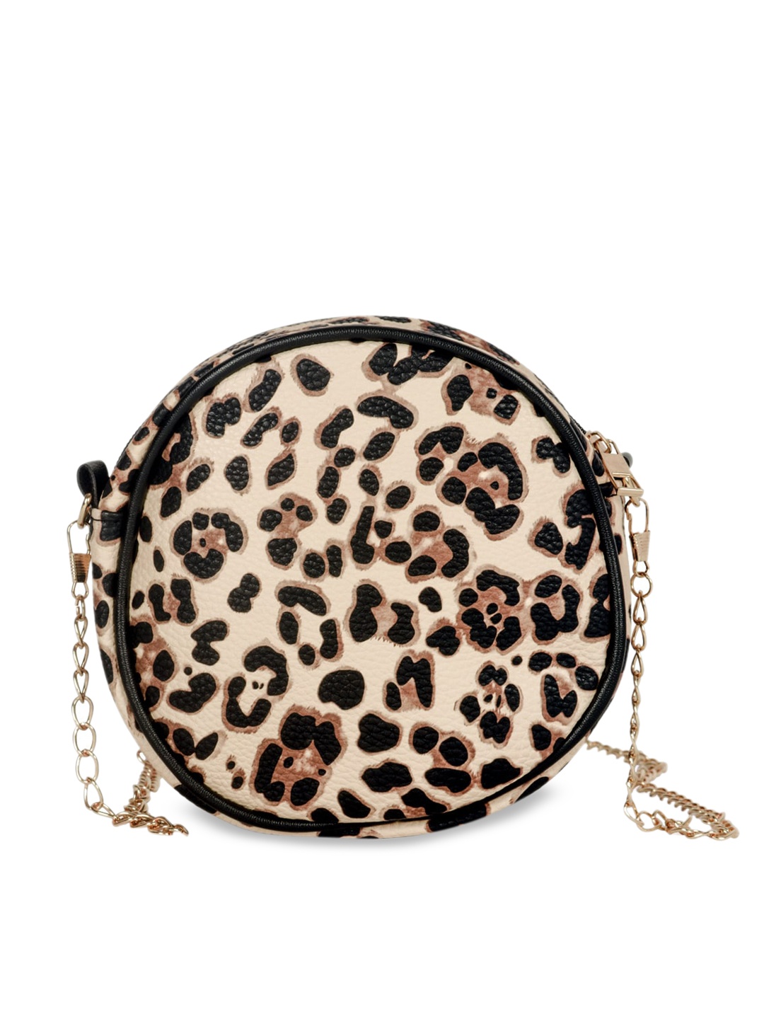 

London Rag Women Beige Animal Printed PU Structured Sling Bag with Cut Work