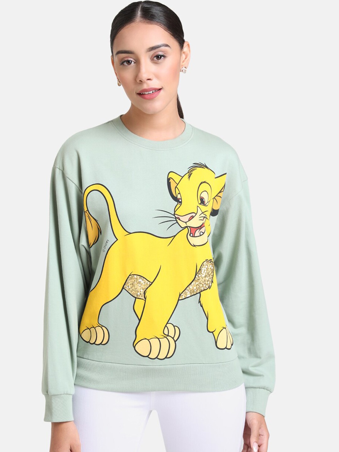 

Kazo Women Sea Green Simba Sequined Printed Sweatshirt