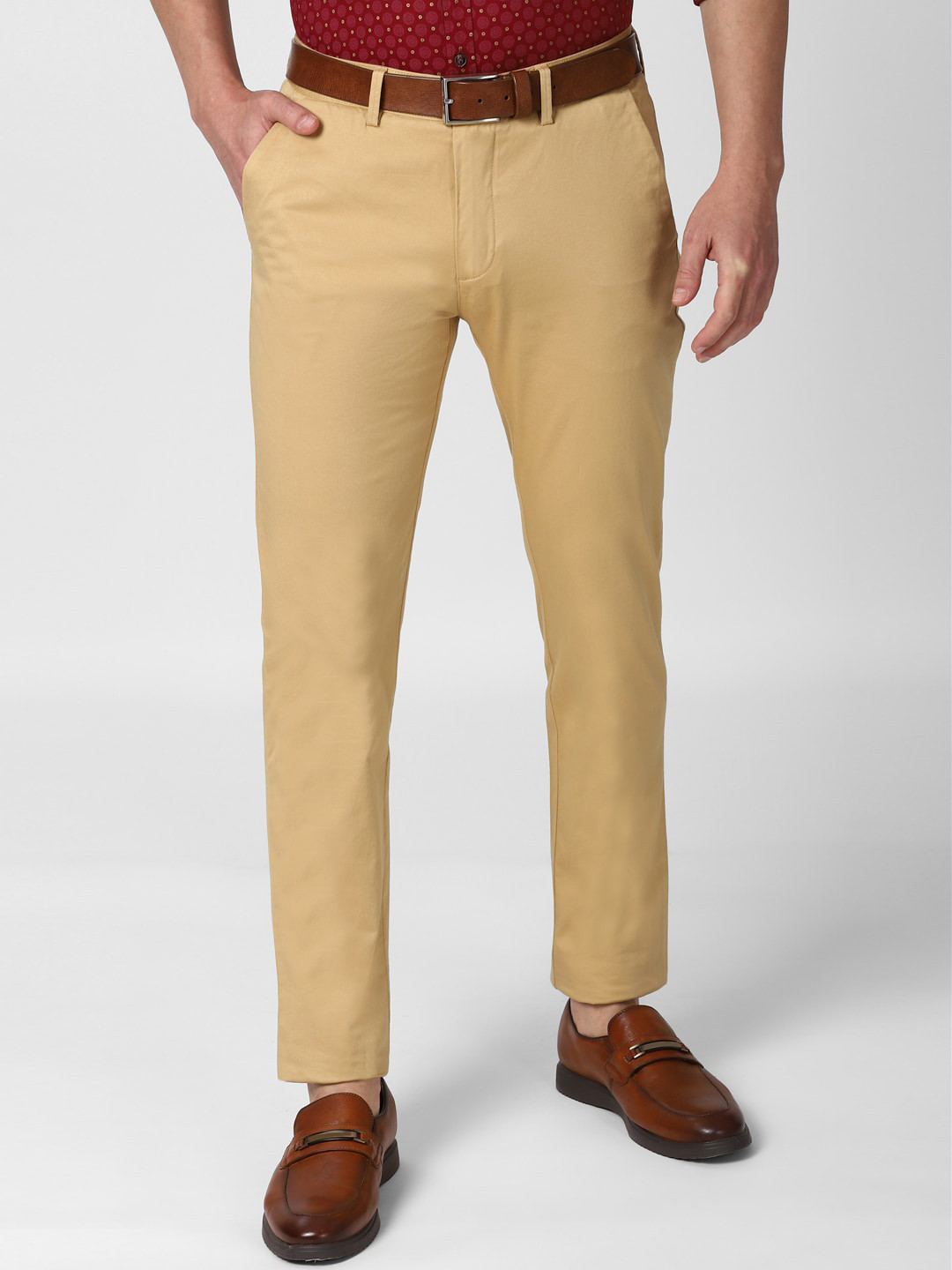 

Peter England Casuals Men Khaki Slim Fit Pure Cotton Formal Trousers