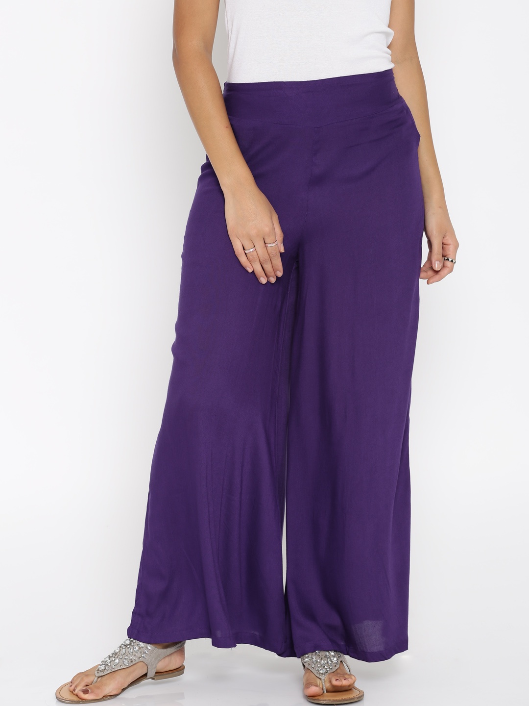 

Desi Weavess Women Purple Solid Palazzo Trousers