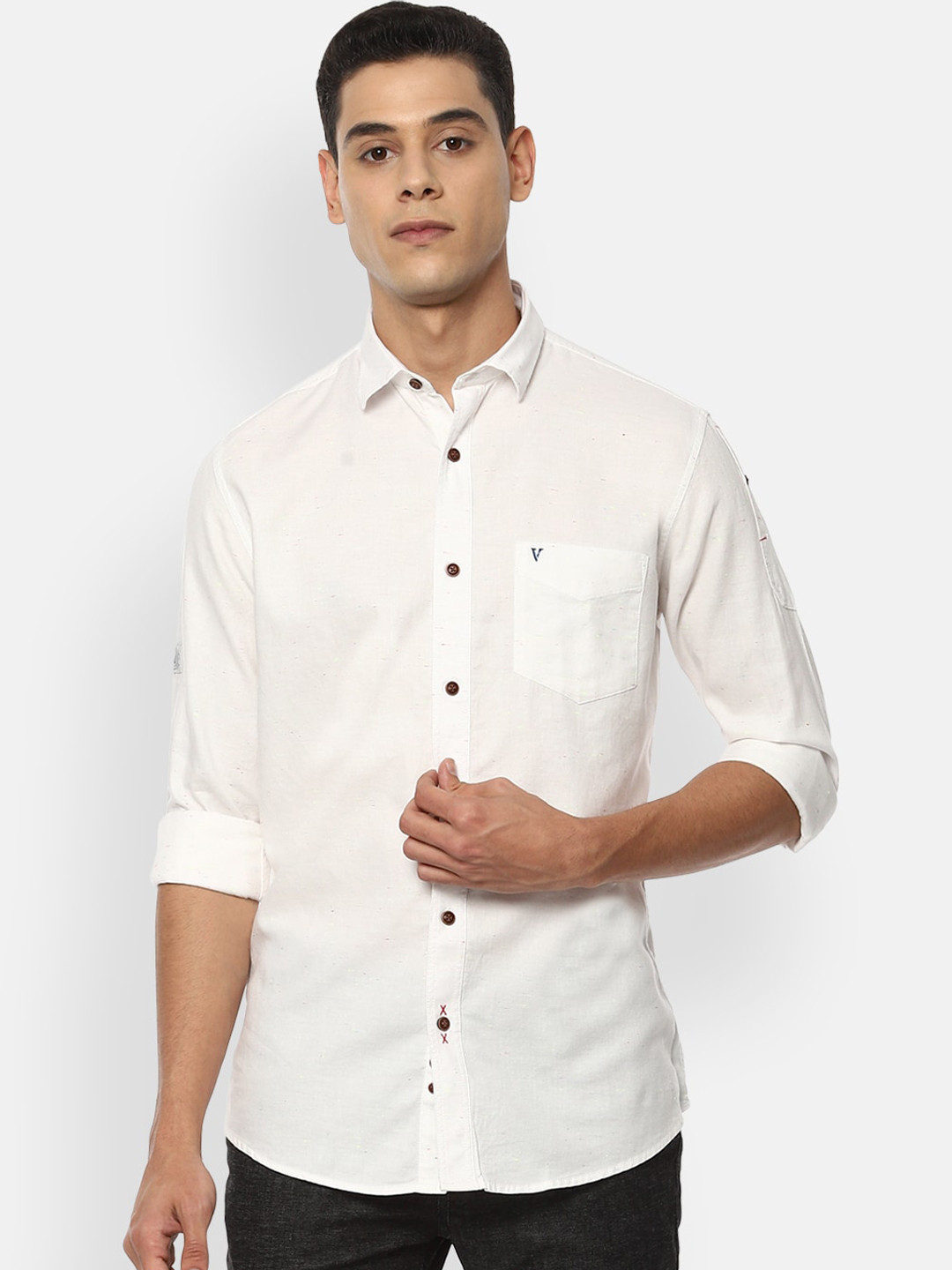 

VAN HEUSEN DENIM LABS Men Cream-Coloured Slim Fit Opaque Casual Shirt