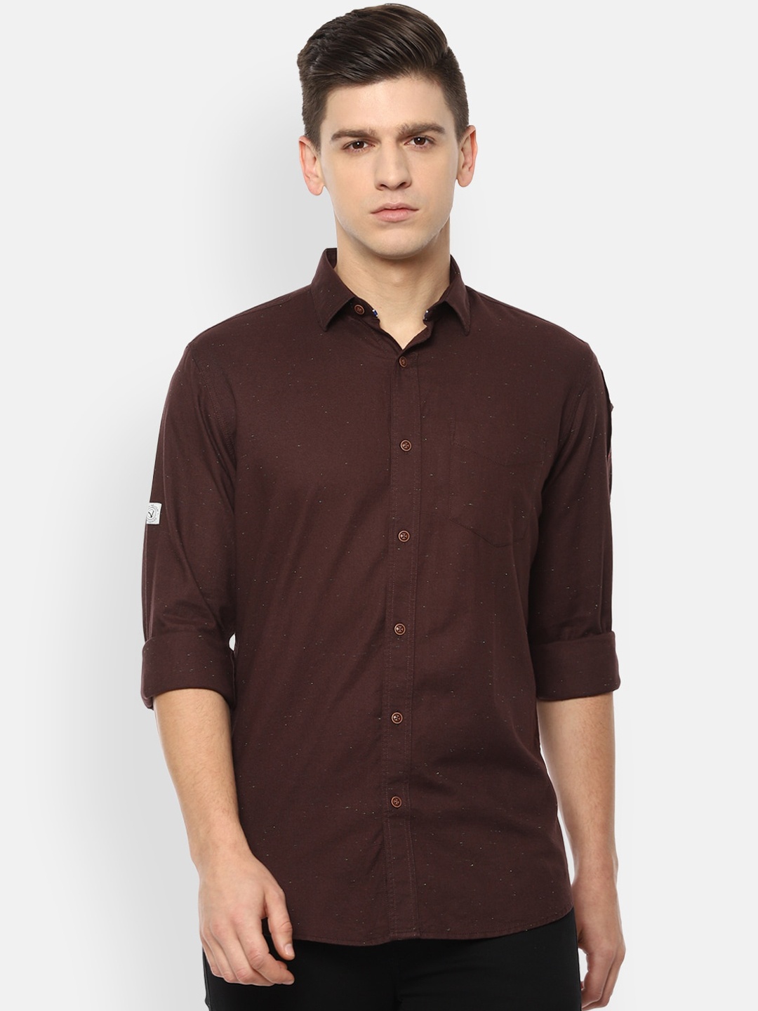 

VAN HEUSEN DENIM LABS Men Maroon Slim Fit Opaque Casual Shirt