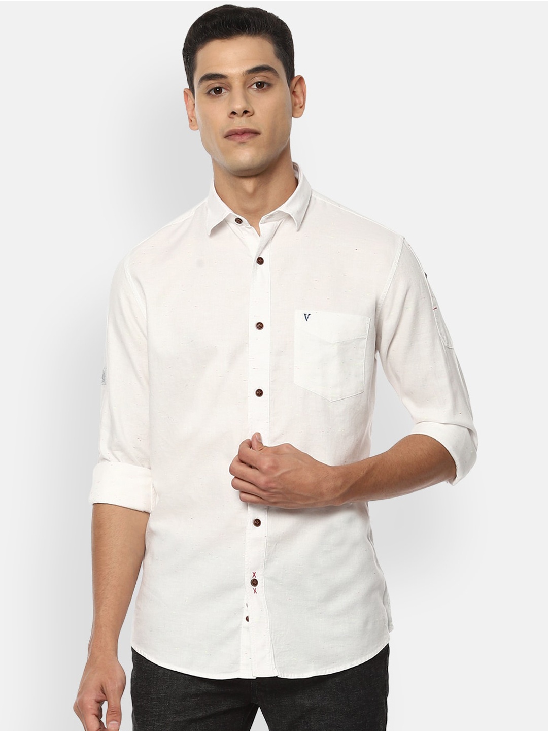 

VAN HEUSEN DENIM LABS Men Cream-Coloured Slim Fit Opaque Micro Printed Casual Shirt