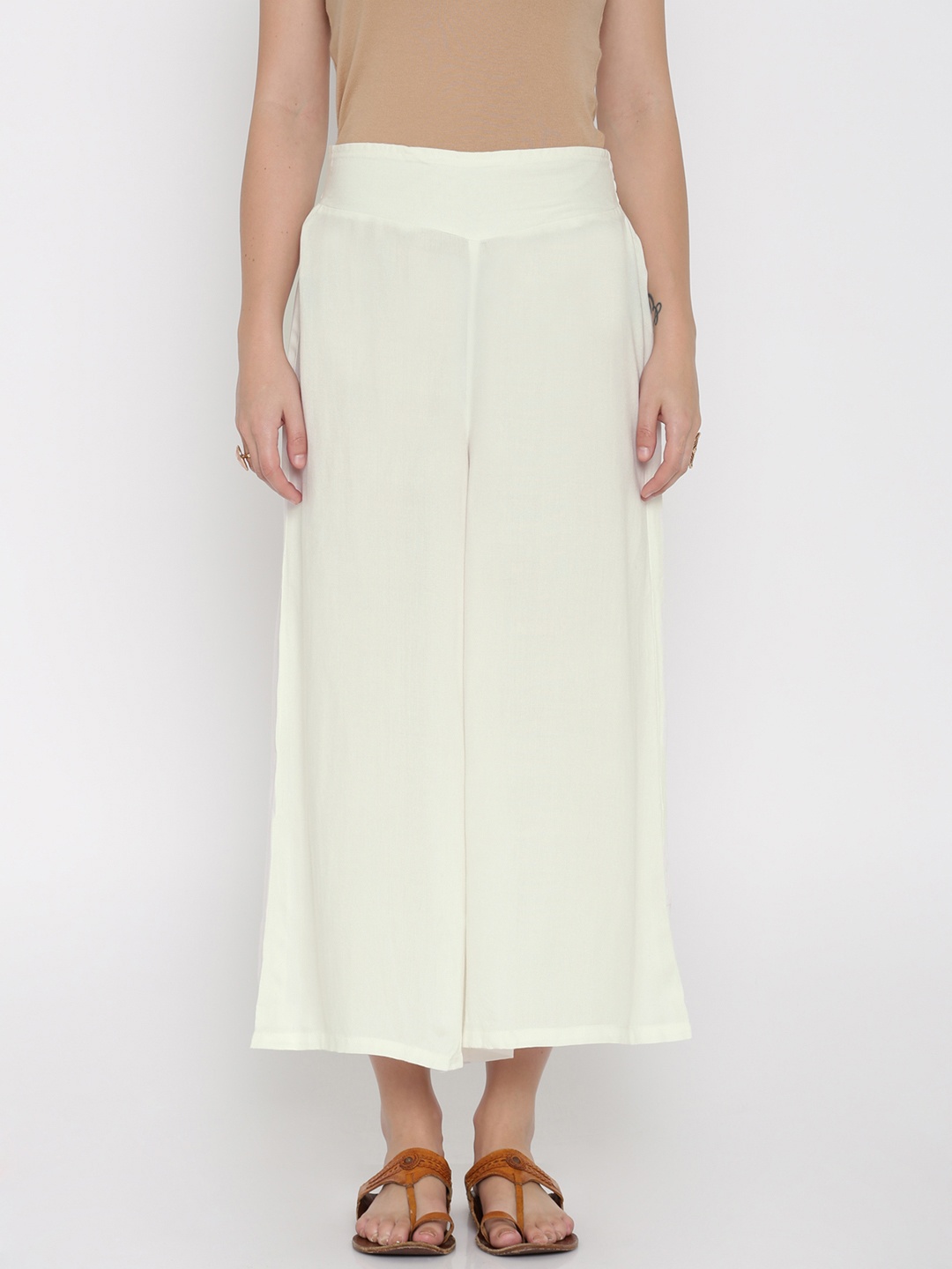 

Desi Weavess Women Cream-Coloured Palazzo Trousers