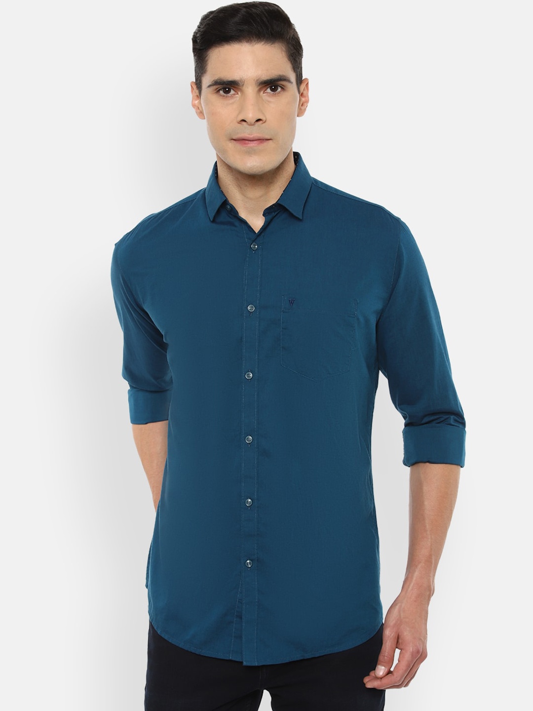 

Van Heusen Sport Men Teal Blue Slim Fit Opaque Pure Cotton Casual Shirt