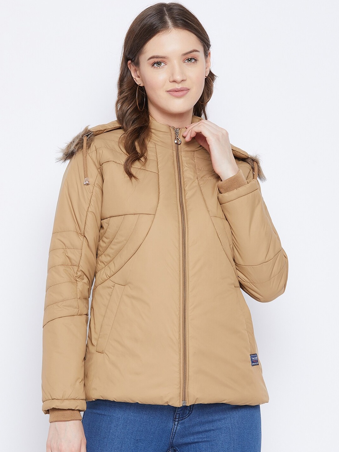 

VERO AMORE Women Beige Solid Insulator Padded Jacket with Faux Fur Trim