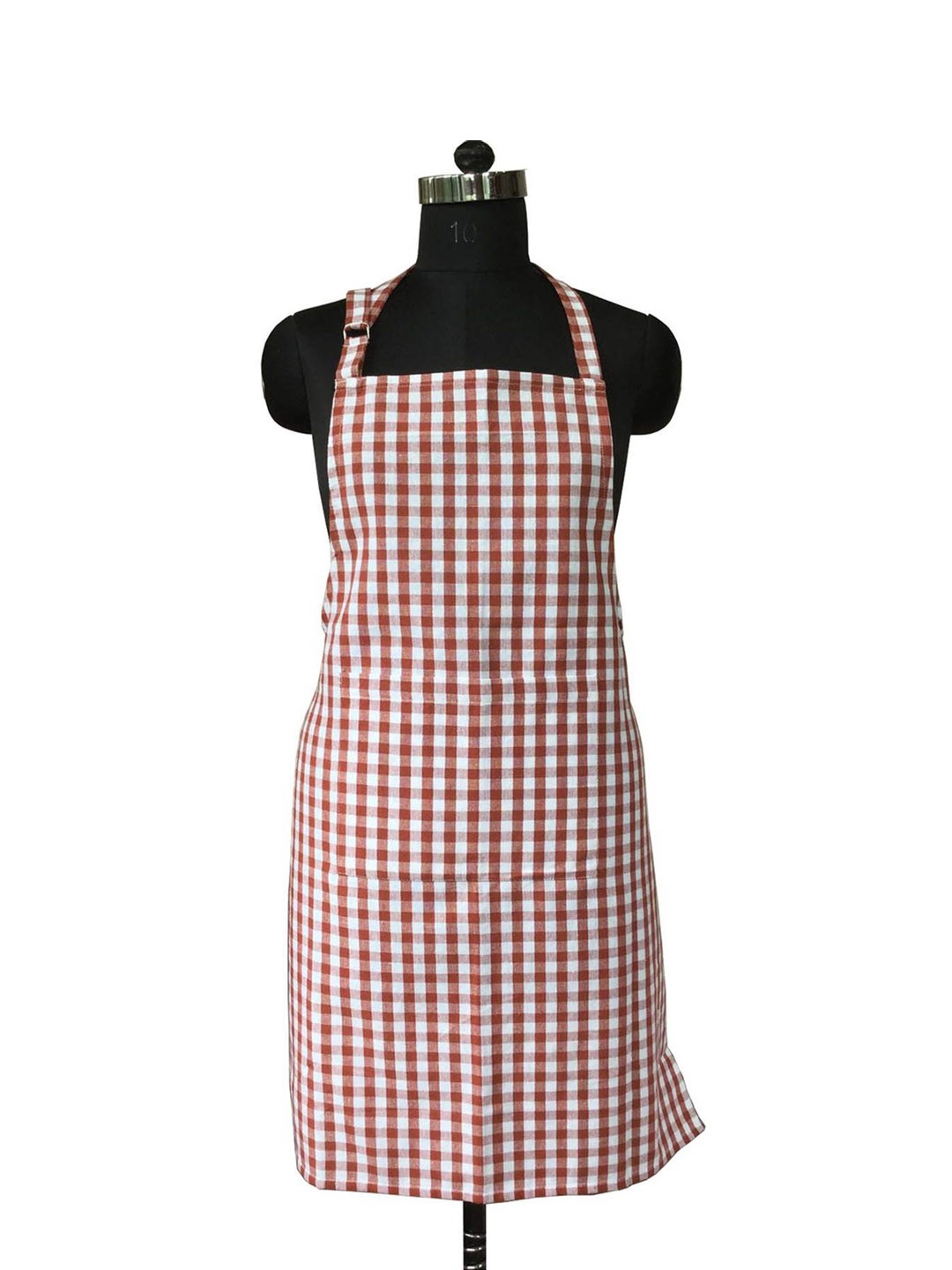 

Lushomes Maroon & White Checked Cotton Kitchen Chef Apron