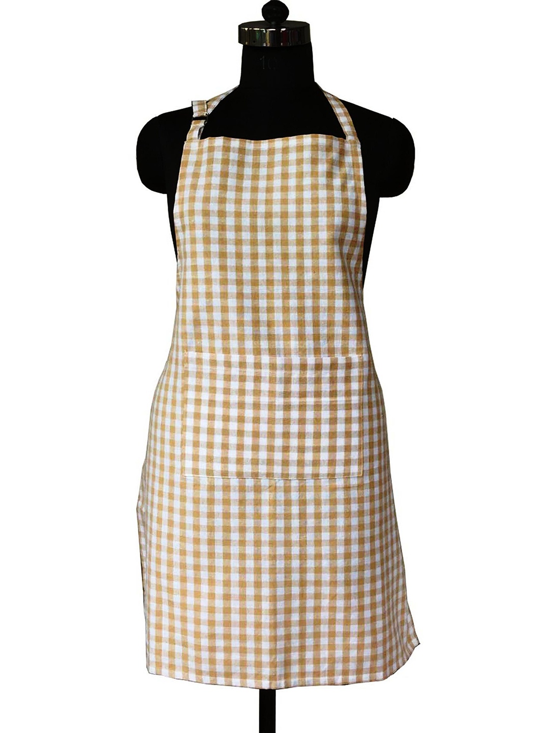 

Lushomes Beige & White Checked Cotton Kitchen Chef Apron