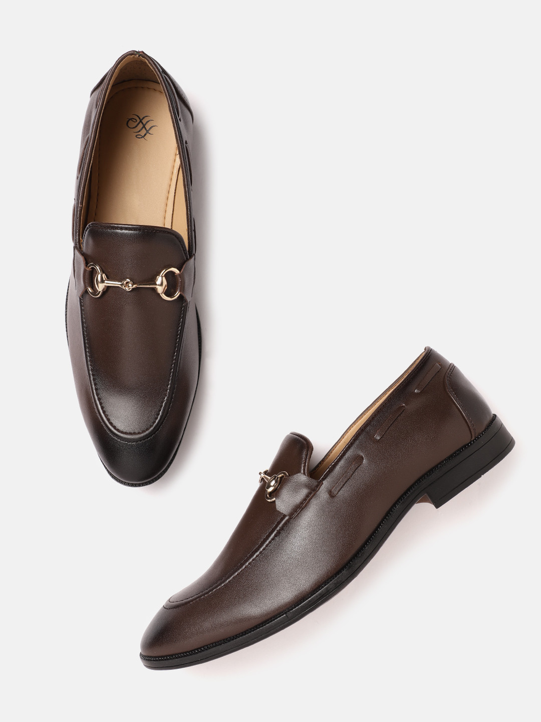 

House of Pataudi Men Coffee Brown Solid Formal Horsebit Loafers