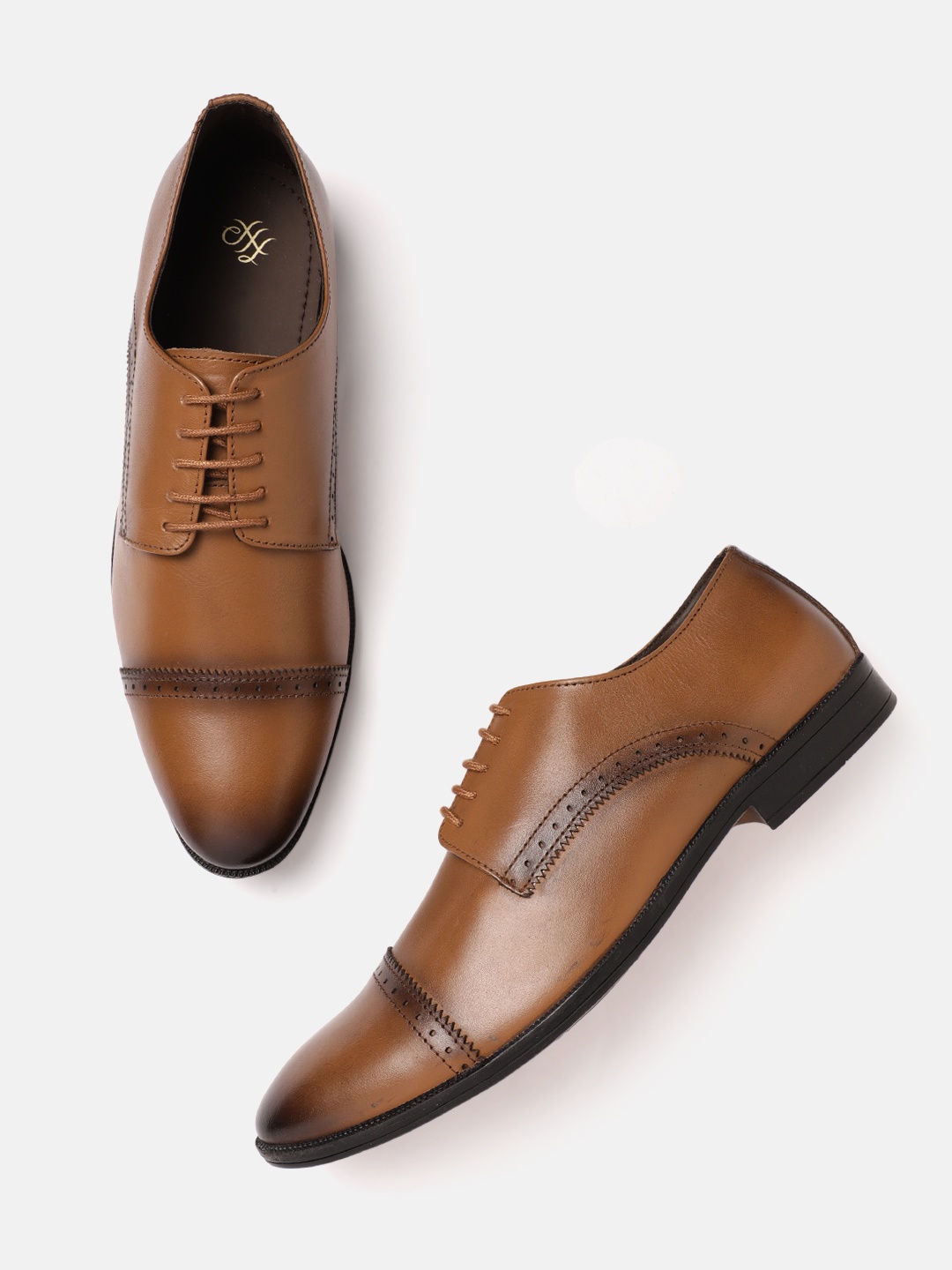 

House of Pataudi Men Brown Handcrafted Formal Brogues