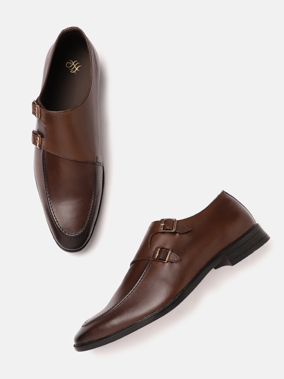 

House of Pataudi Men Coffee Brown Solid Formal Monk Shoes