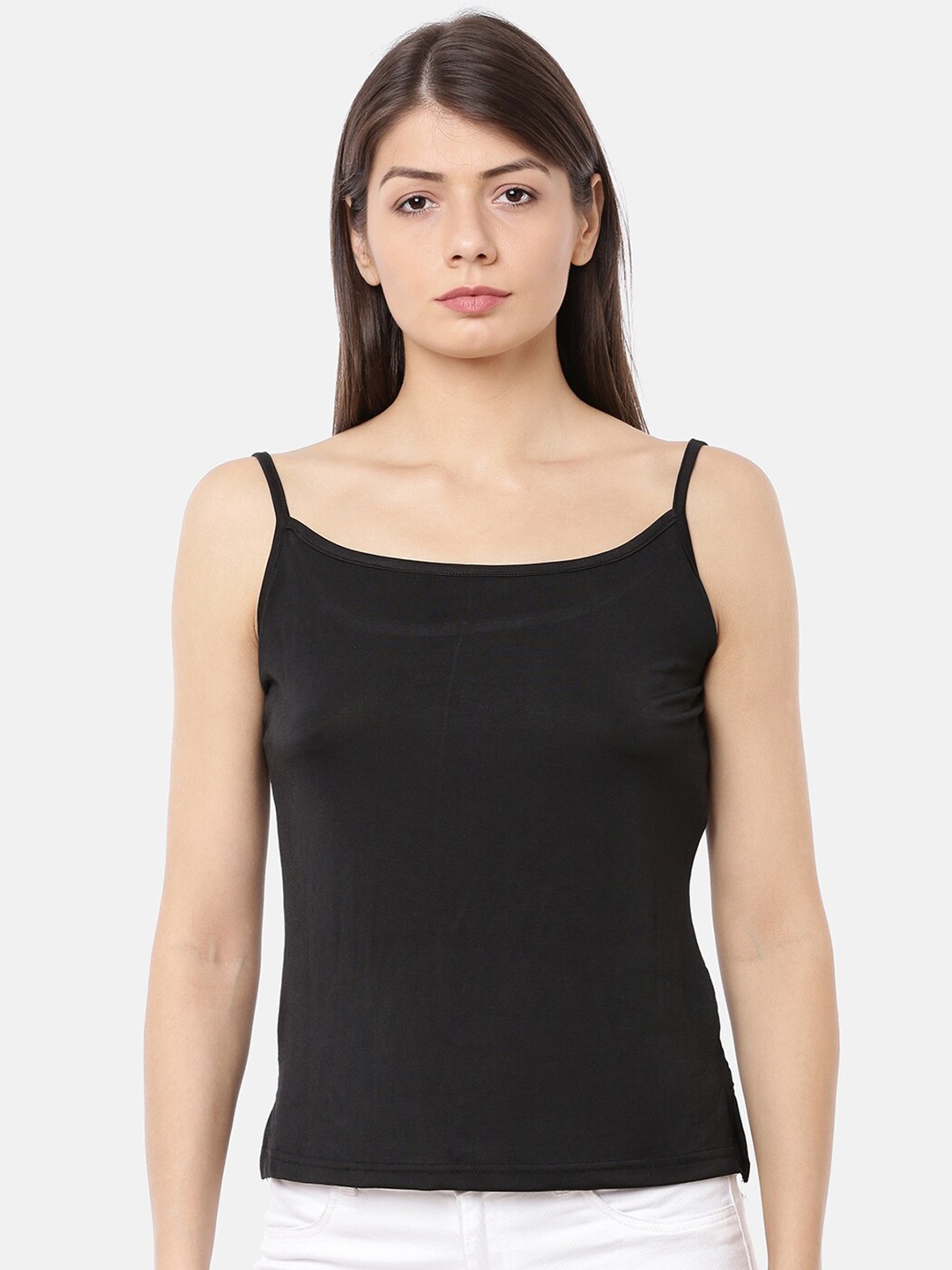 

Ira Soleil Black Solid Shoulder Strap Regular Top