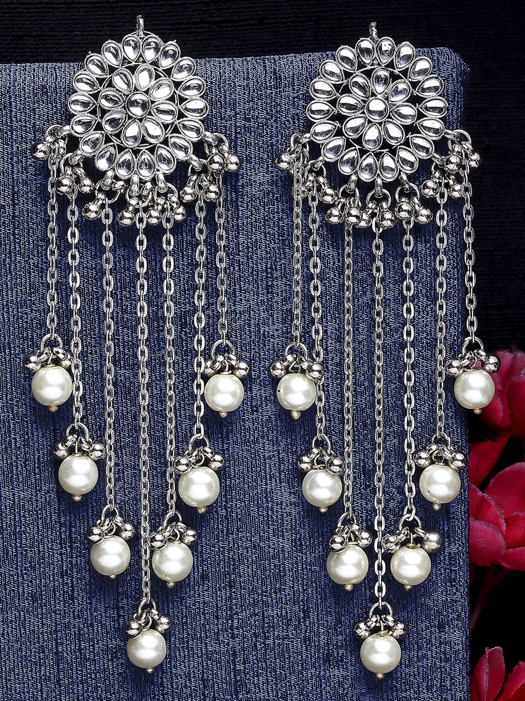 

KARATCART Silver-Toned & White Classic Pearl Drop Earrings