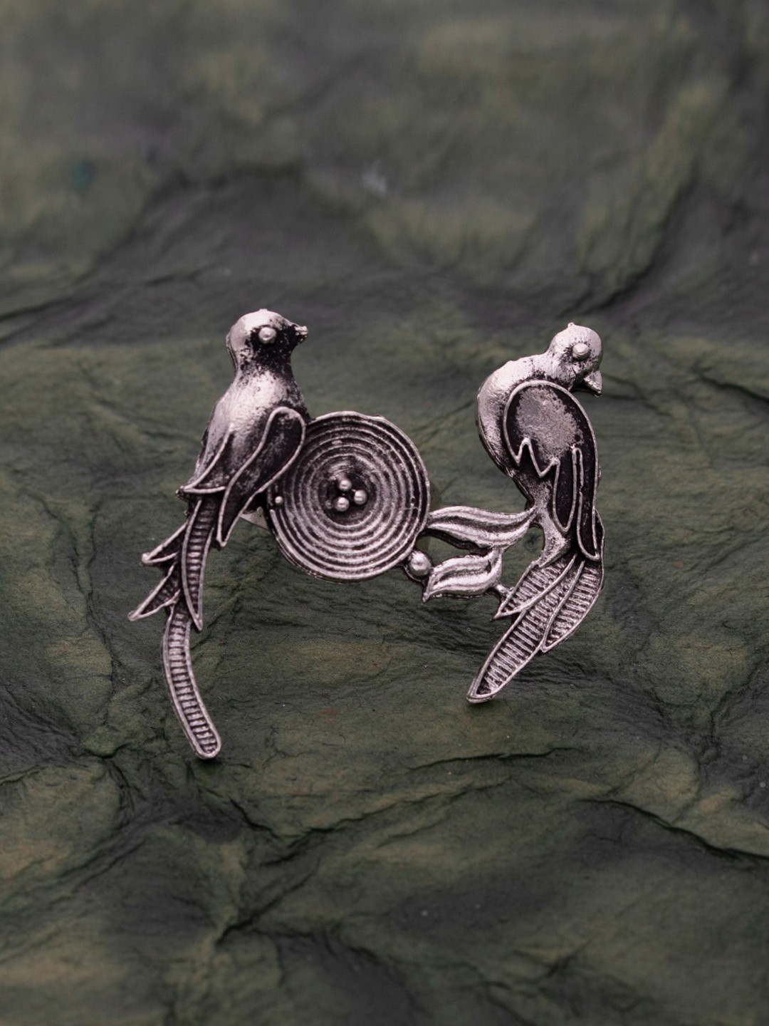 

MORKANTH JEWELLERY Oxidised Silver-Plated Birds Adjustable Finger Ring